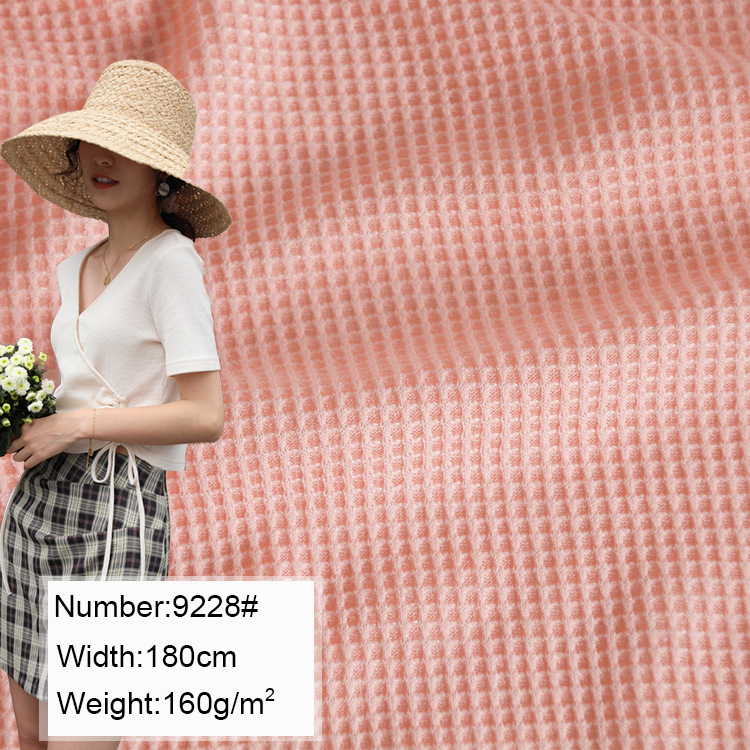 9228 # 25% вискоза 75% полиэстер г/см тонкая летняя крутая вафельная вязаная ткань для улицы