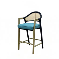 Tabouret de bar moderne de luxe avec coussin en velours turquoise, structure en métal noir et or, chaise haute pour îlot de cuisine