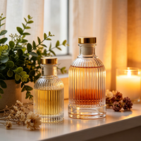 Flacon diffuseur d'huiles essentielles en verre à rayures verticales, style romain de luxe, vide, 40 ml, 100 ml, 150 ml, 200 ml, 500 ml, avec bouchon en liège