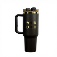Thermos de 40 oz en chocolat brun, tasse à double paroi plaquée or, bouteille d'eau en acier inoxydable isolée, gobelet créatif avec poignée