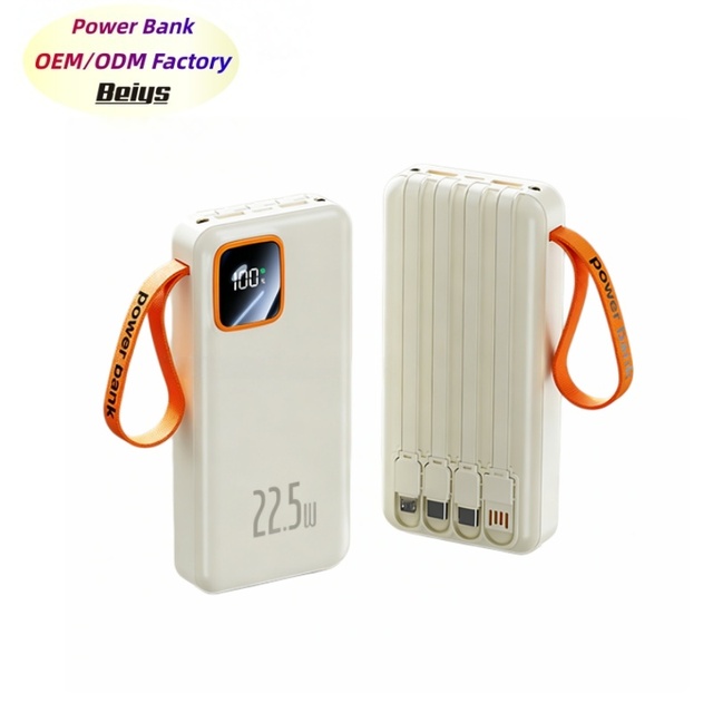 New ODM/OEM Power Bank 20000mah With Built in 4 Cables LED Flashlight Portable Charger USB-C Output PD 22.5W Fast Charging