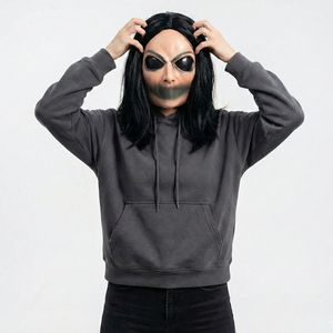 <span class=keywords><strong>Masque</strong></span> intégral en <span class=keywords><strong>latex</strong></span> noir pour <span class=keywords><strong>homme</strong></span>, pour cosplay d'Halloween, avec cheveux longs, design sans bouche, yeux creux, nez étroit et sourcils fins - Product Image 6