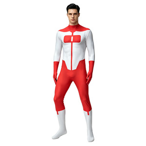 Invincible Nolan Cosplay Costume Red <b>White</b> Bodysuit With Cape For Halloween Game Anime Role Playing - Product Image 2