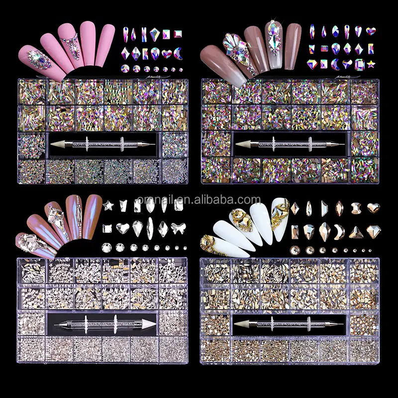 Strass décoratifs pour les ongles, AB en cristal brillant, couleur blanc, arc-en-ciel, Nail Art, forme fantaisie, à fond plat, décoration, pièces