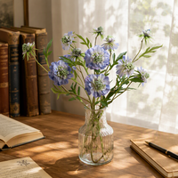 Bunga Scabiosa Sutra Biru Buatan 3 Kepala, Romantis dan Menawan untuk Dekorasi Pernikahan, Rumah, dan Pesta