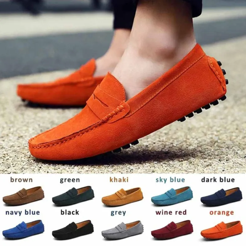 Zapatos informales clásicos de ante para hombre, mocasines de cuero de ante Original, mocasines planos sin cordones