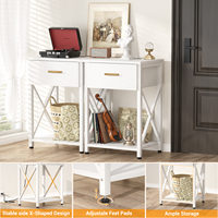 Ensemble de 2 tables de chevet surdimensionnées en bois, 26 pouces, design moderne en X, station de charge multifonction, table de chevet haute avec tiroir et étagère pour chambre à coucher