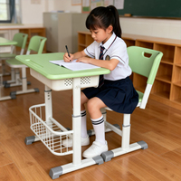 Conjunto de Silla y Escritorio para Aula de Primaria y Secundaria, Estilo Moderno, Diseño Corrector de Postura, Material Plástico
