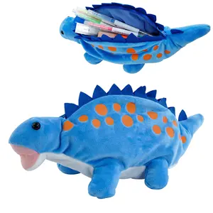 블루 공룡 지퍼 플러시 필통 학생 문구 필통 귀여운 창조적 인 봉제 장난감