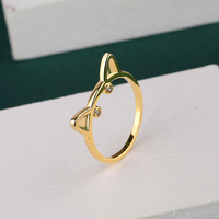 Bague chat plaquée or 18 carats avec zircon, vente en gros, mode, mignonne, tendance pour femmes, dorée, nouveau design 2021, 1 pièce/sac OPP
