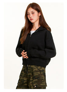 Giacca da <span class=keywords><strong>donna</strong></span> con cappuccio in pile di cotone alla moda <span class=keywords><strong>felpa</strong></span> con cappuccio da <span class=keywords><strong>donna</strong></span> con cappuccio grigio con Zip - Product Image 4