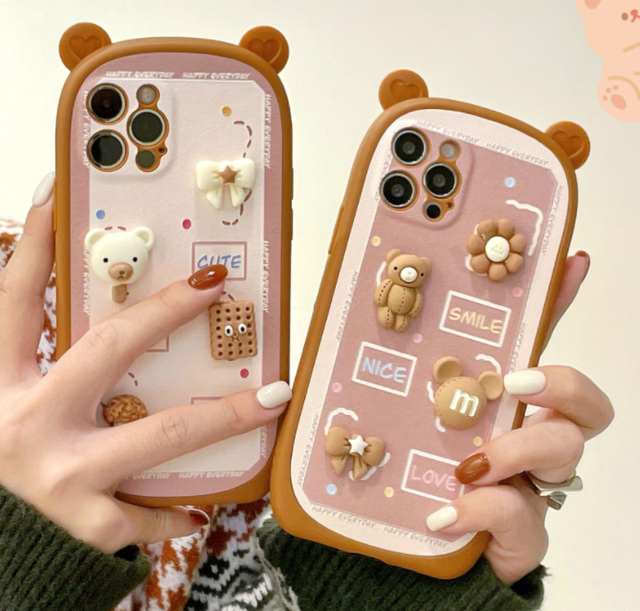 Hot Sell Korea Style Cute Bear Cake Phone case Cover for iPhone 11 12 13 Pro Max