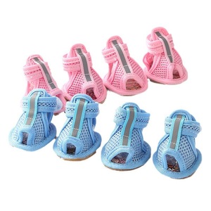 Chaussures d'été en maille pour chiens, sandales pour petits chiens, rose et bleu, ensemble de 4, pour Pomeranian, caniche, design mignon - Product Image 1