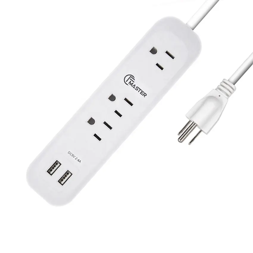 6ft extension 3 outlet surge protector power socket with USB port