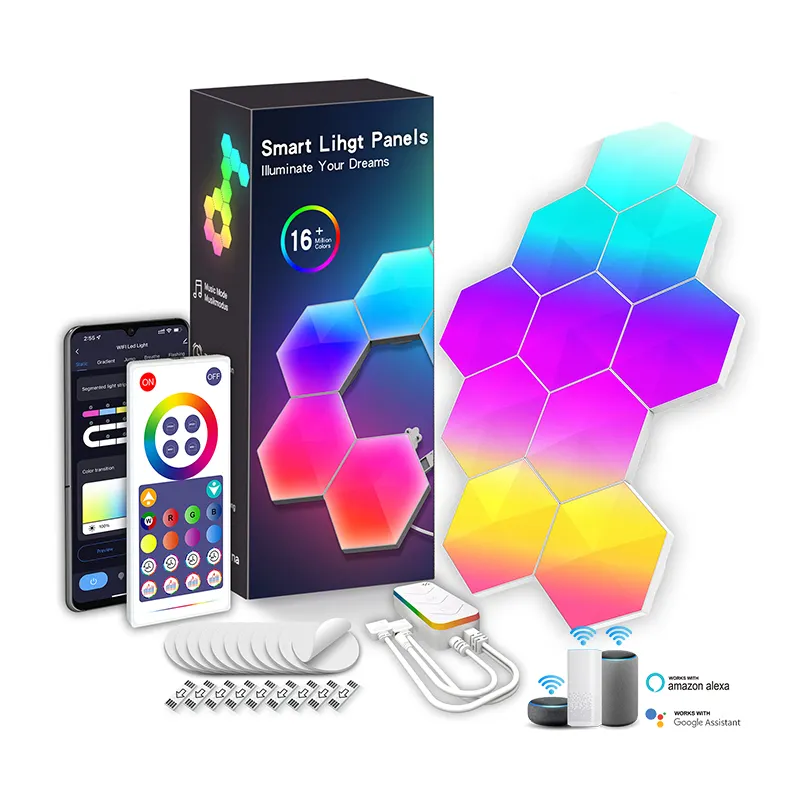 3/6PCS DIY RGB 모듈 육각 양자 빛 스마트 홈 라이트 App 원격 제어 음성 제어 스마트 led 주변 조명 패널