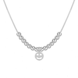 Collier Dylam Dainty Jewelry en argent sterling plaqué rhodium avec chaîne à maillons et pendentif visage souriant pour cadeaux et usage quotidien féminin - Product Image 1