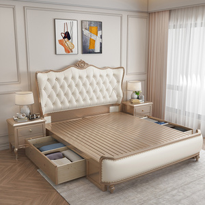 Lit plateforme moderne de luxe européen en cuir rembourré avec rangement, en bois massif, taille <span class=keywords><strong>King</strong></span>, Double ou Queen - Product Image 4