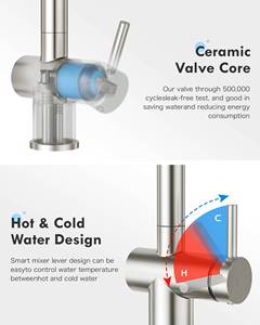 Robinet monocommande moderne en acier inoxydable 304, direct usine, pour évier de cuisine, avec cartouche céramique pour eau potable, idéal pour hôtels - Product Image 5