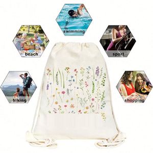 Custom Custom String Beach Sack Bag Travel Sack Pack Cotton <b>Canvas</b> <b>Backpack</b> for Women Gift Sport Gym - Product Image 3