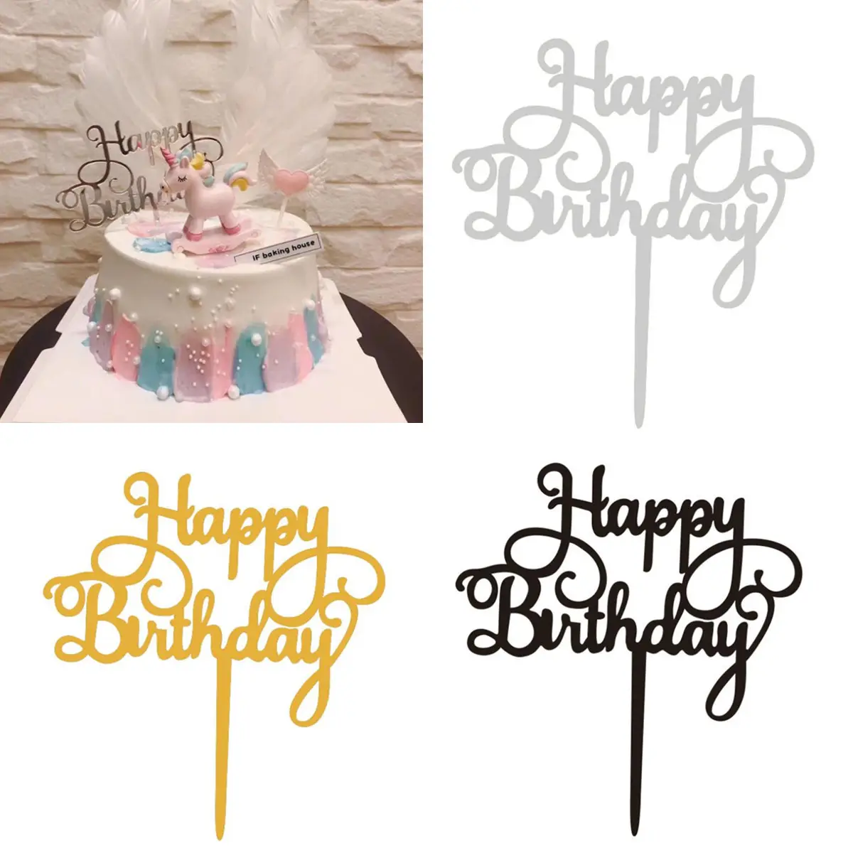Mutlu doğum günü pastası Topper kart akrilik kek DIY dekor parti malzemeleri