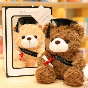 New Hot Selling Creative Stuffed Plush Doll Toy Cute Hat Doctor Teddy Bear Plush Doll Graduation Gifts Set