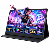 Écran portable tactile 16 pouces OEM ODM 2 5K QHD IPS 822G avec étui en cuir, double USB C HDMI, pour le travail de bureau, pour ordinateur portable