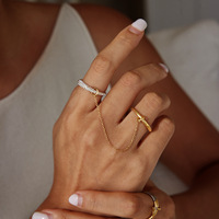 Bijoux QISEN imperméables et résistants au ternissement, en acier inoxydable 316L, plaqué or 18K PVD, chaîne à double anneau avec zircon cubique pour femmes