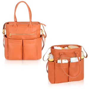 Фабричная кожаная сумка для подгузников, однотонная сумка для подгузников большой вместимости, переносная сумка для подгузников