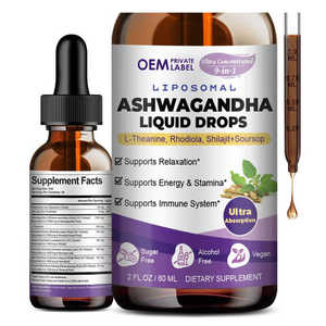 Biocaro OEM Ashwagandha大人用有機液体ドロップKSM-66-睡眠と気分サポート60mlボトル - Product Image 1