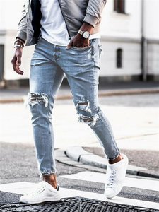 Venta caliente New <span class=keywords><strong>Skinny</strong></span> <span class=keywords><strong>Jeans</strong></span> Hombres Deportes Streetwear Destroyed Ripped <span class=keywords><strong>Jeans</strong></span> Broken Male Pencil Pants - Product Image 3