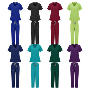 Women Hospital Scrubs Set V Neck Short Sleeve Pants Moisture Wicking Split Uniform Nursing Workwear Uniforms - Product Image 1
