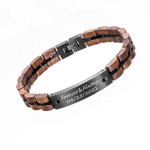 Pulsera de Madera y Acero Inoxidable para Hombre, Negra, con Logotipo Personalizado Grabado, Dijes de Diseño para Pulsera de Madera DIY - Product Image 3