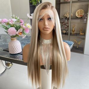 Perruques synthétiques longues, lisses et soyeuses, couleur brun foncé, avec dentelle frontale 13x4 HD, sans colle, résistantes à la chaleur, naturelles et douces, pour femmes blanches - Product Image 3