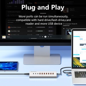 Aluminium 10Gbps <strong>USB</strong>-A 10Gbps <strong>USB</strong>-C Hub 7-Ports 10-Ports Data Sync USB3.2 <strong>USB</strong> 3.2 Type C Hub Splitter 12V/3A Power <strong>Adapter</strong> - Product Image 6