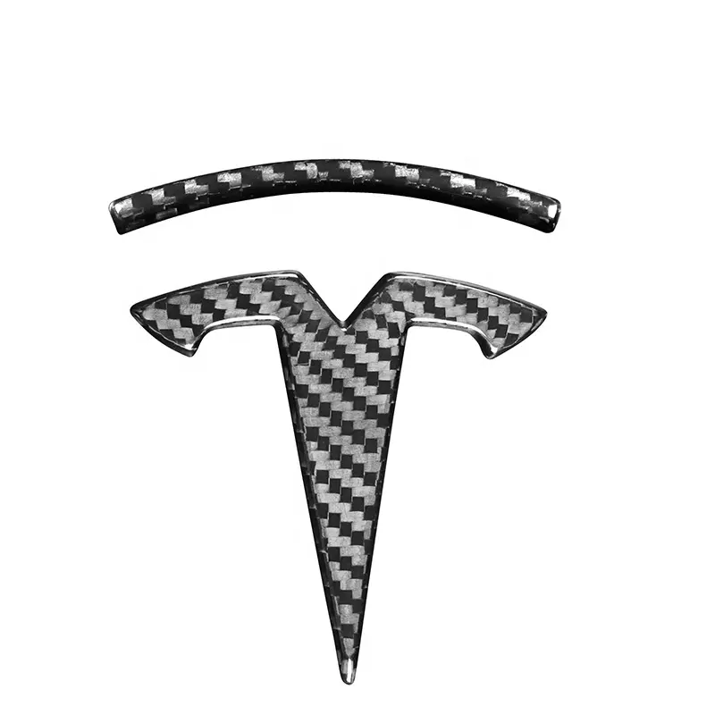Autocollant Logo Tesla Model 3 en Fiber de carbone véritable, 2 pièces, accessoires, avant/arrière, pour coffre de voiture