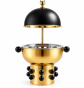 Recipiente multiusos de acero inoxidable para calentar alimentos con tapa para servir en restaurantes, hoteles y buffets. - Product Image 1