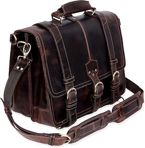 18 Inch Vintage Leather Laptop <b>Messenger</b> Briefcase for Men <b>Women</b> Premium Office Shoulder <b>Bag</b> for College Business Work Laptop - Product Image 1