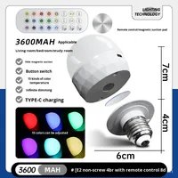 Ampoule LED Intelligente Rechargeable avec Télécommande, Luminosité et Température de Couleur Réglables, Culot E26/E27, Alimentation DC PC pour Éclairage Portable
