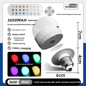 Ampoule <span class=keywords><strong>LED</strong></span> intelligente <span class=keywords><strong>rechargeable</strong></span> avec télécommande, luminosité et température de couleur réglables, culot E27 pour éclairage portable - Product Image 6