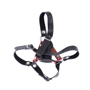 Yamamoto Ayarlanabilir Hakiki Deri Silikon Vücut Bağlama Kayışı Baş Üstü Açık Ağız Tıkaçlı Yapay Penis <span class=keywords><strong>Gag</strong></span> Siyah&Kırmızı BDSM Seks - Product Image 2