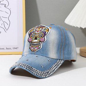 Cappellini da Baseball con strass fatti a mano alla moda da uomo in Denim americano da donna all'ingrosso - Product Image 3