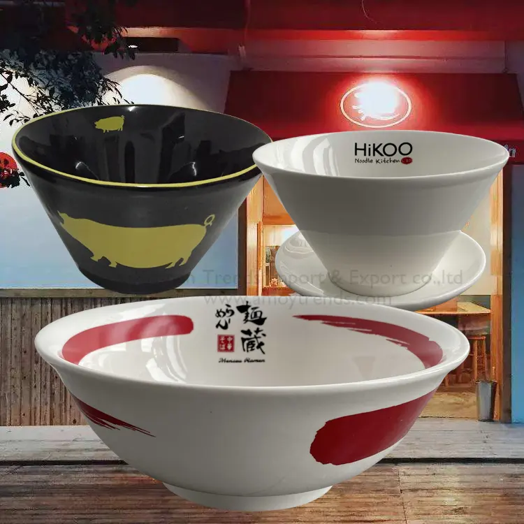 benutzerdefiniertes logo gedruckt mikrowellen-porzellan japanische keramik nudel ramen schalen mit hochwertiger glasur für japan restaurant