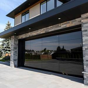 XIYATECH Fabricant <span class=keywords><strong>de</strong></span> portes <span class=keywords><strong>de</strong></span> <span class=keywords><strong>garage</strong></span> électriques américaines modernes, sans cadre, en verre trempé noir, double vitrage isolant - Product Image 1