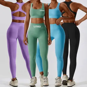New Arrivals Custom Fitness Sportswear Workout High Waist Elastic Activewear Gym Seamless Nylon 2 Piece Yoga Wear Set For Women
