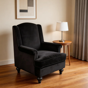 <span class=keywords><strong>Fauteuil</strong></span> d'appoint de luxe gris foncé en velours, dossier haut, accoudoirs, rembourrage moelleux, pieds en bois tourné, assise élégante - Product Image 2