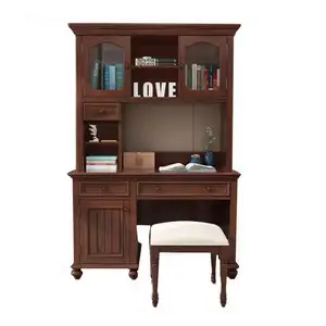 American Style All Solid Wood Desk With Bookshelves Writing Desk Students Home Computer Table Simple Study Table Villa Furniture