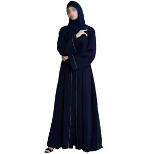 Hot Sale High Quality Casual Islamic Clothing Solid Color Middle East Front Open Abaya Women Muslim Dress