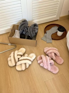 Pantuflas de Lana para Mujer, Diseño Personalizado, Cálidas y Suaves, Suela de Goma, Altura al Tobillo, Planas, Cruzadas, Pantuflas de Interior, Zapatos Casuales - Product Image 2