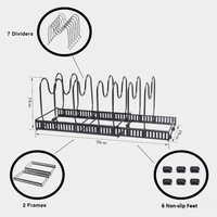 Organisateur de casseroles et poêles pour armoire, support pour couvercles de casseroles, ustensiles de cuisson et batterie de cuisine avec 6 compartiments réglables