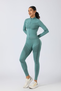 Bestseller 3-teiliges nahtloses Yoga-Set für Damen mit hoch taillierten Leggings, <span class=keywords><strong>Sport</strong></span>-BH und Reißverschlussjacke - Product Image 6